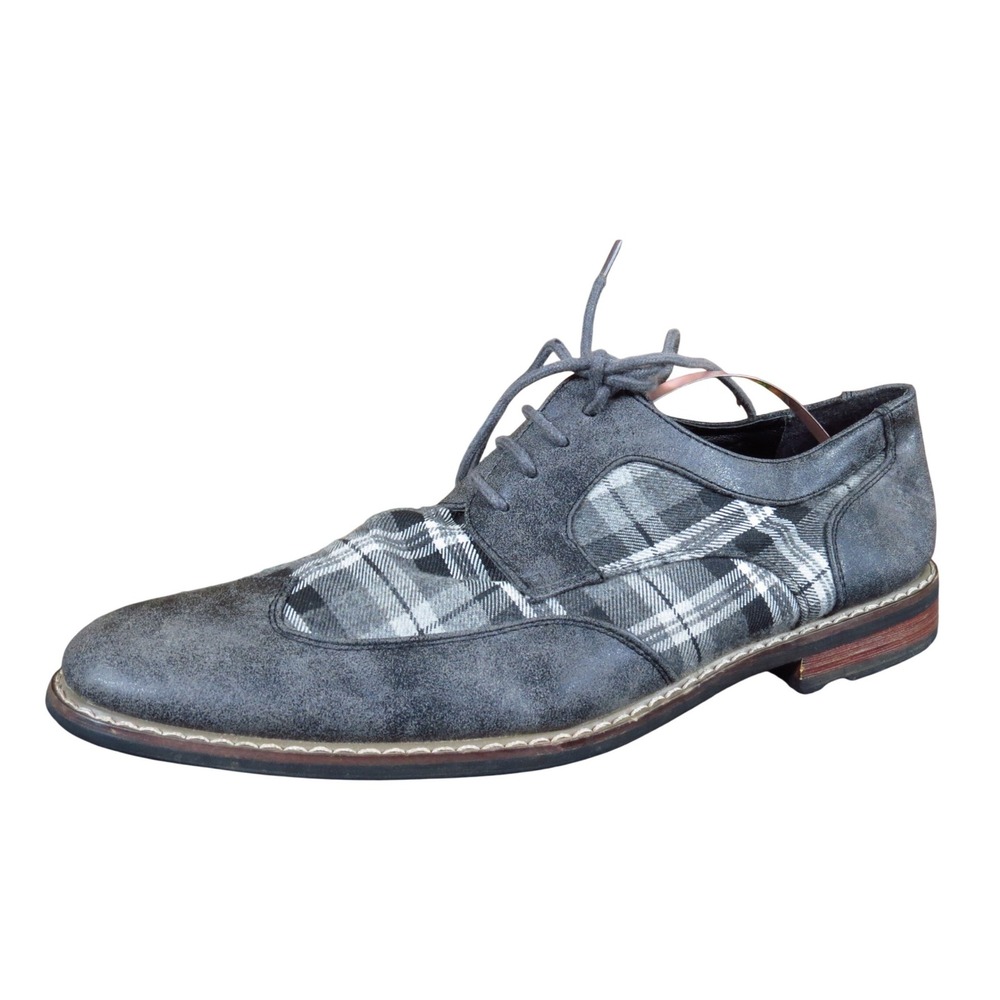 Parrazo‎ Titan Men's Gray Wingtip Lace-Up Shoes Size 8.5 Medium Plaid